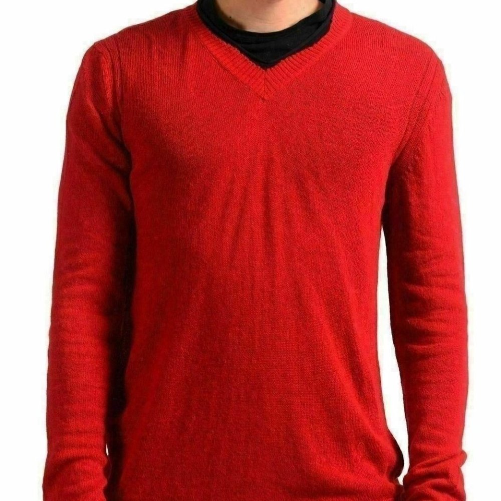Just Cavalli Men's Alpaca Red V-Neck Sweater